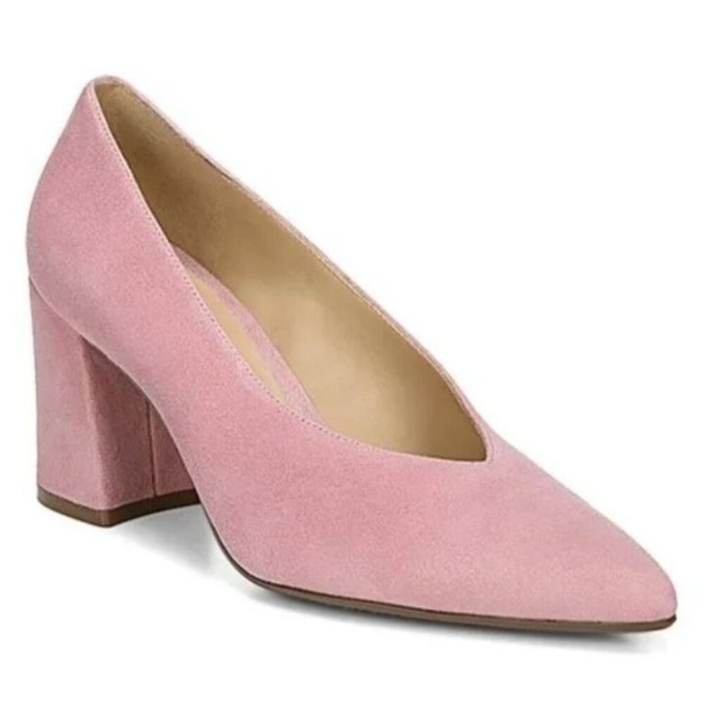 Pink Suede Block Heel Pumps - Women's